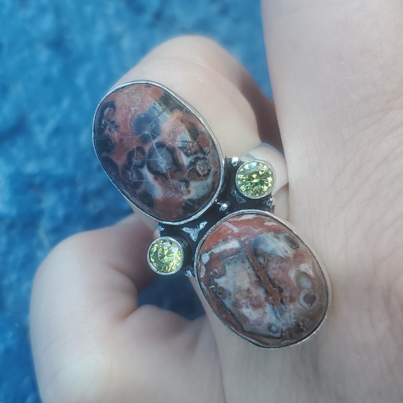New Leopard Skin Jasper and Citrine 925 Silver Statement Ring. - Picture 5 of 16